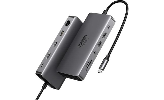UGREEN 11 in 1 Laptop Docking Station USB C Dock Dual HDMI 4K@60Hz Single 8K@30Hz 10Gbps Data Port 100W PD Gigabit Ethernet, SD/TF Card Reader Compatible for Thinkpad, Zenbook and more